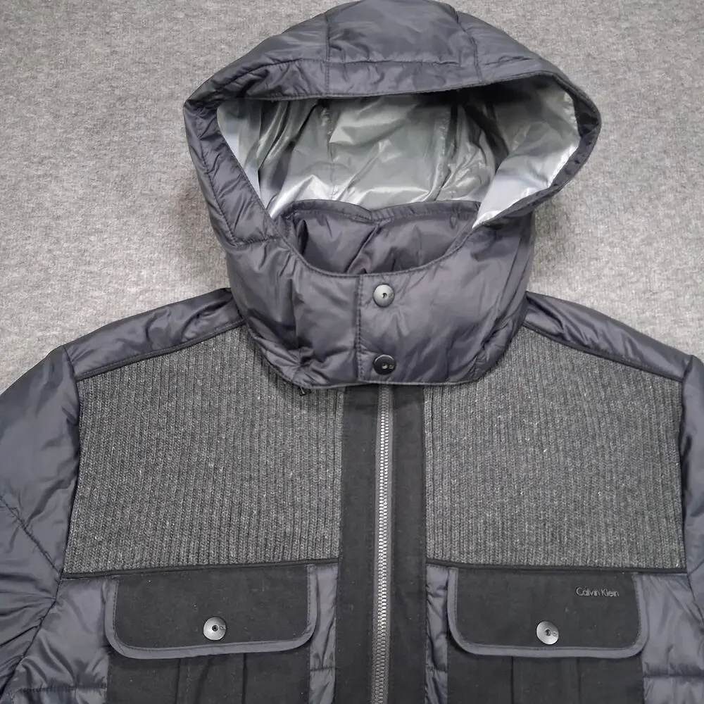 Calvin Klein Jacket Mens Medium Gray Hooded Puffer Quilted Winter Coat